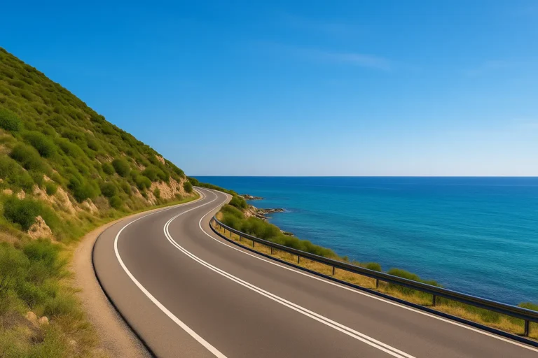 Coastal road on the Costa del Sol. Driving in Spain