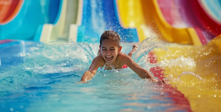 family guide moving to Costa del Sol A child enjoying a water slide in Spain. Family guide to moving to the Costa del Sol with children and things to do with kids in Benahavis