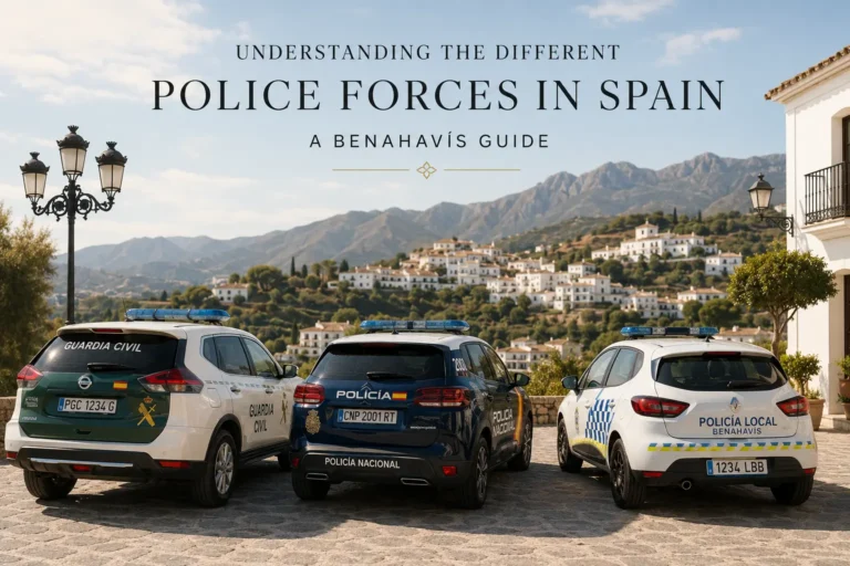 Different police forces in Spain including Guardia Civil, Policía Nacional and Policía Local in Benahavís