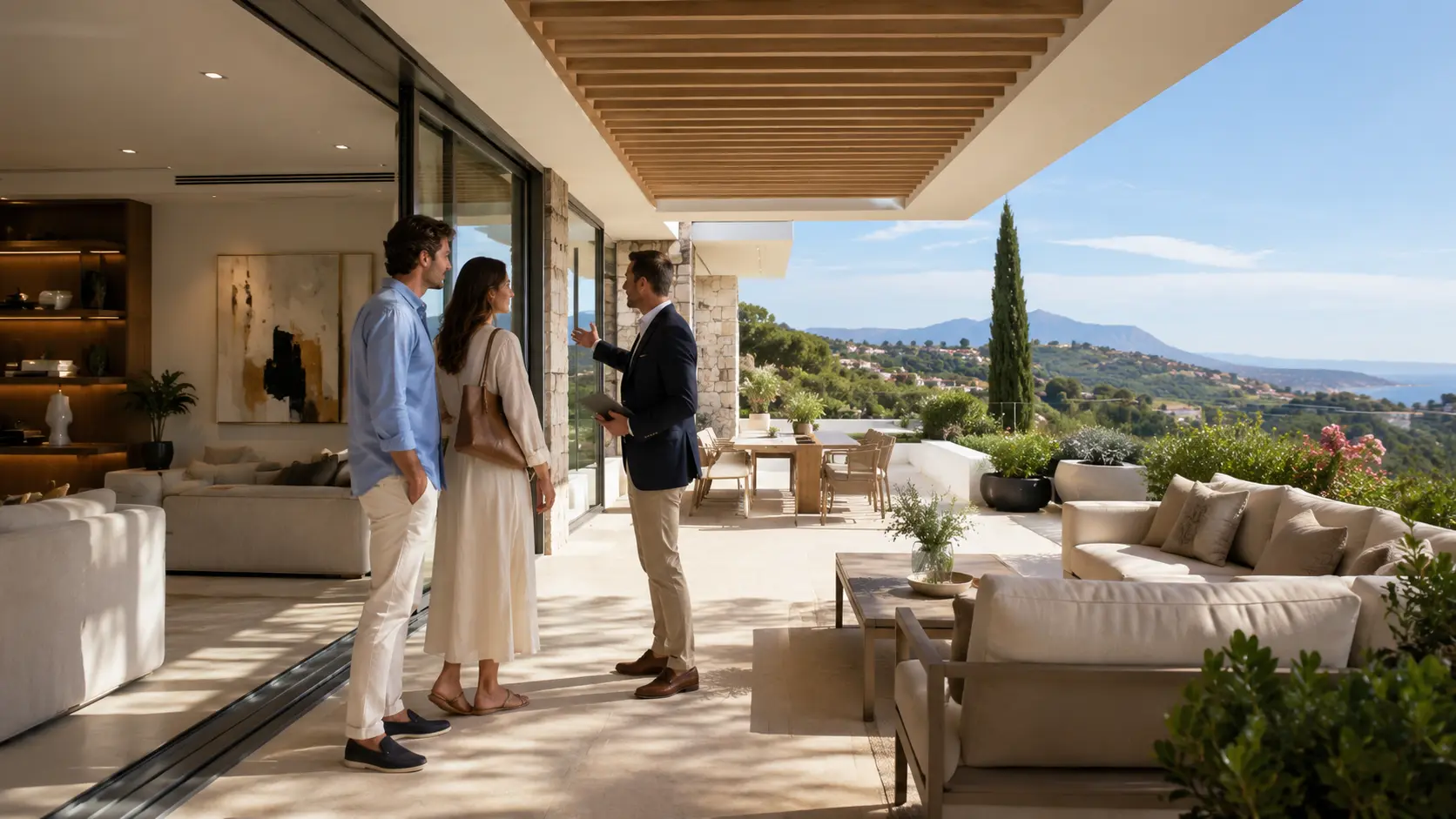 Viewing a modern Costa del Sol villa with scenic mountain views